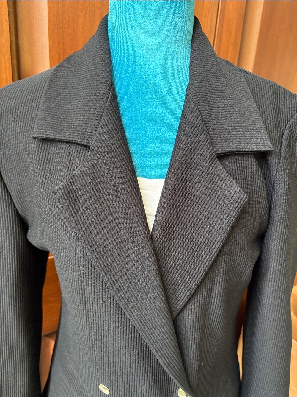 Blazer  Jacket  Double-Breasted Silvertone snaps Ribbed polyester women’s size S - Picture 2 of 11
